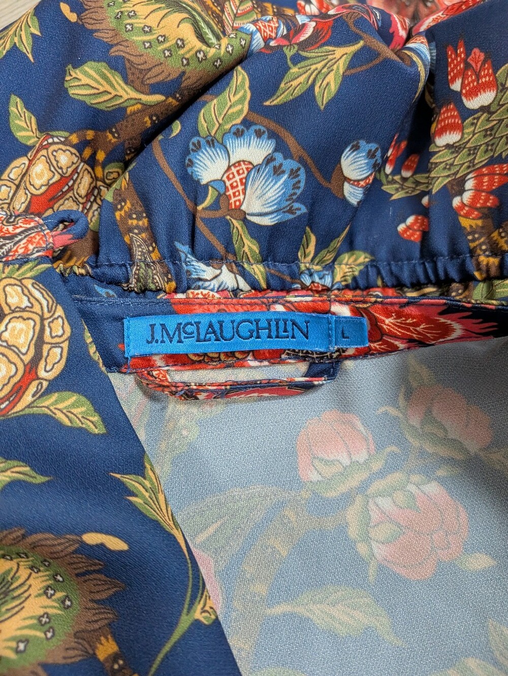 J. McLaughlin Cerina Navy Floral Baroque Bloom Tie-Waist Midi Dress Pockets L - Picture 3 of 8